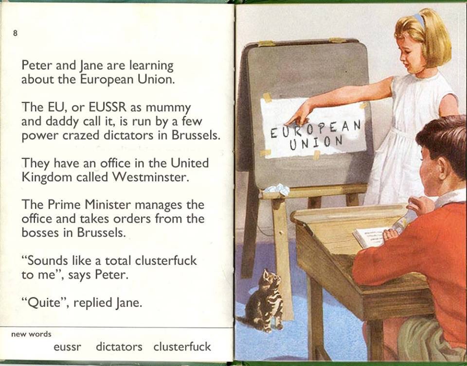 UKIPST's tweet photo. Peter &amp; Jane Books for Christmas, its great to see the EU being discussed in such an accurate way.

Loved this page.#Brexit #UKIP https://t.co/atCi3IToBM