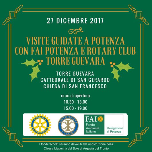 FAI_Basilicata's tweet photo. Il 27/12 visite guidate a #Potenza.  Torre Guevara, Cattedrale e chiesa San Francesco. 10.30-13 e 16-19. Ti aspettiamo. #faipotenza https://t.co/nLS20I1KZA