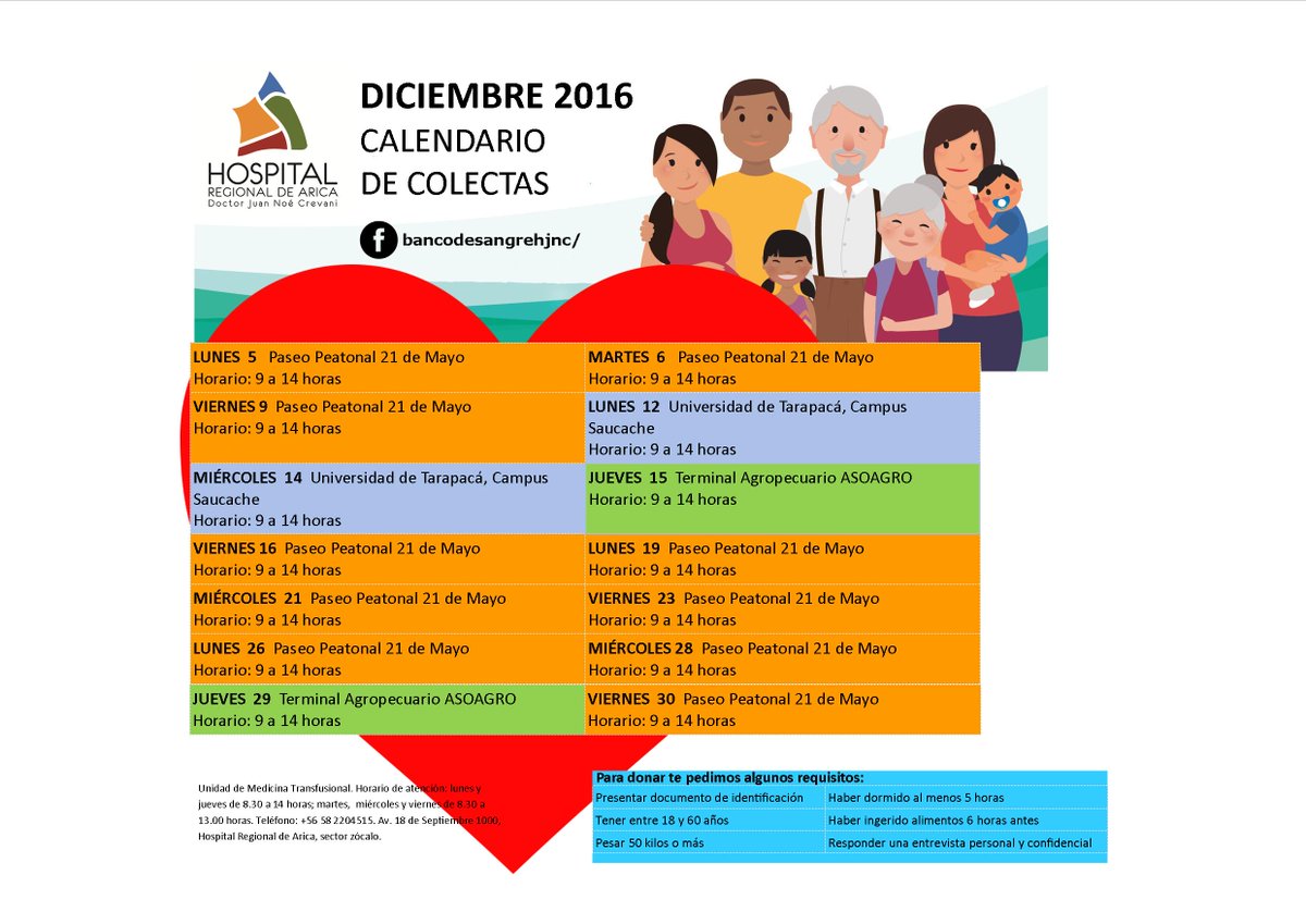 saludarica's tweet photo. Hoy la Colecta de Sangre del Hospital Regional de Arica se realizará en el Paseo 21 de Mayo, de 9 a 14 hrs. #donasangre https://t.co/vRb4Q7B8Or