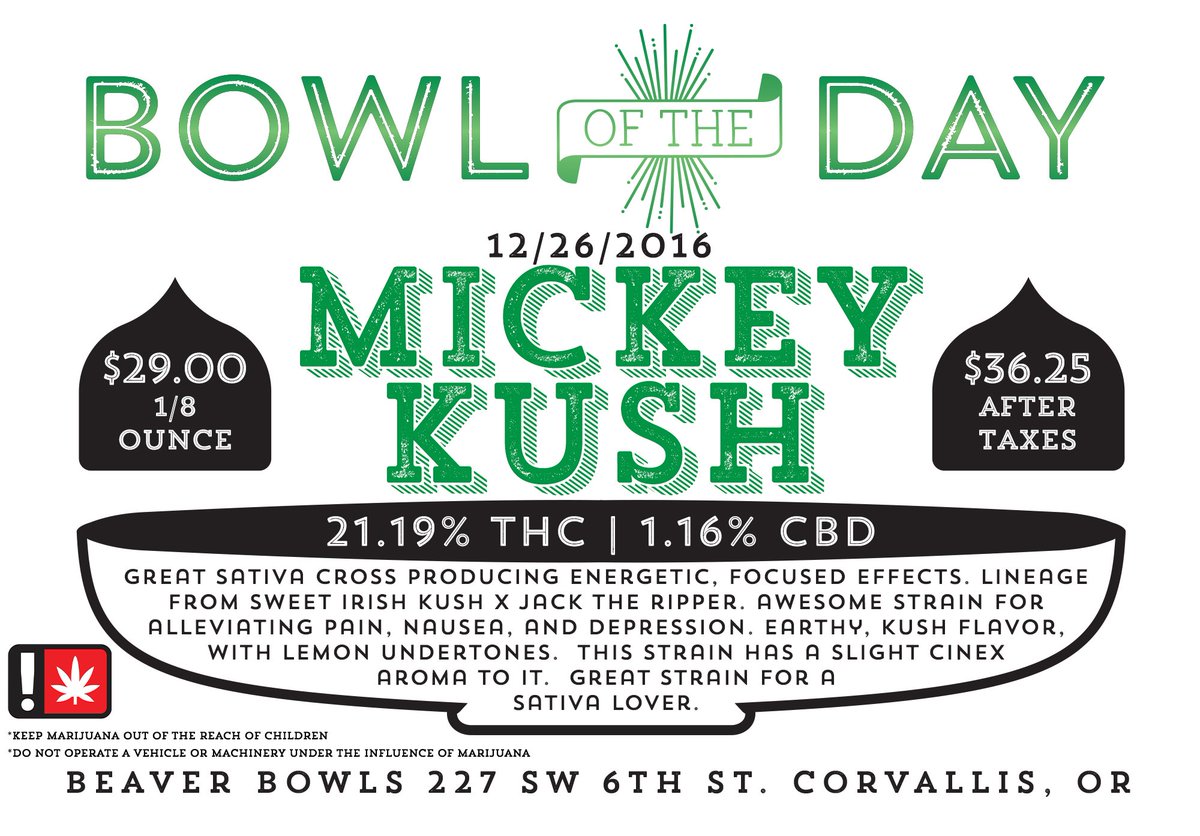 Beaverbowls's tweet photo. Today we have #MickeyKush as our #Bowloftheday!! Great #sativacross | #CorvallisCannabis #Corvallismarijuana #Corvallisdispensary #cannabis https://t.co/XpRRAt1tAW