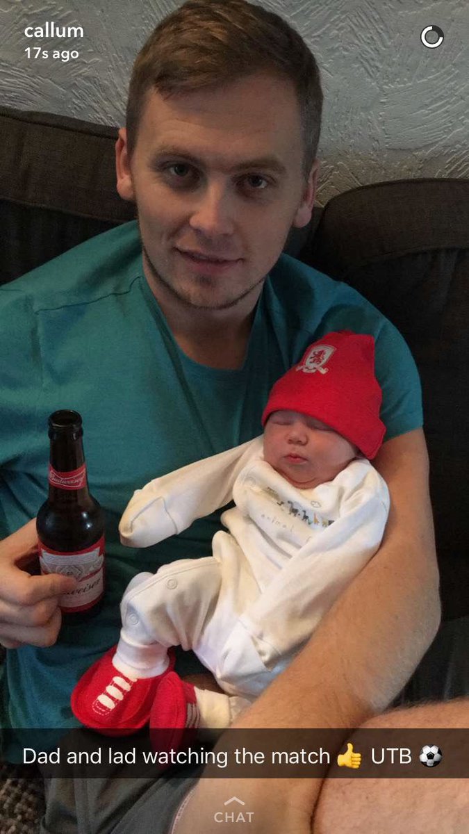 LizzieStubbs's tweet photo. Dad and lad watching baby's 1st football match UTB 🔴⚪️⚽️ @Boro @GazetteBoro https://t.co/J104Pijhso