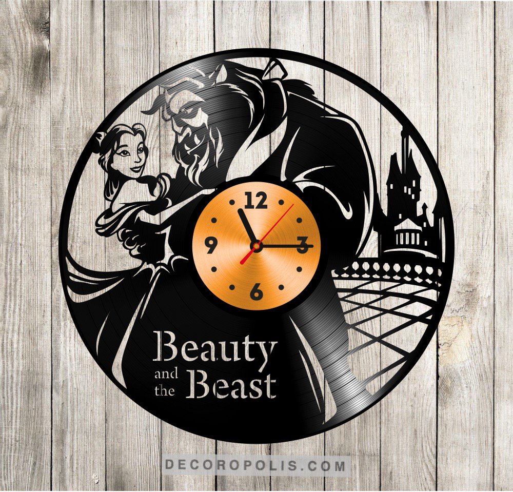 Decoropolis's tweet photo. Beauty and the Beast in different colors and designs! Vinyl record clock from recycled vinyl records LP! Ecological Thinking! #vinyl #clock https://t.co/9J4p9RCfqv