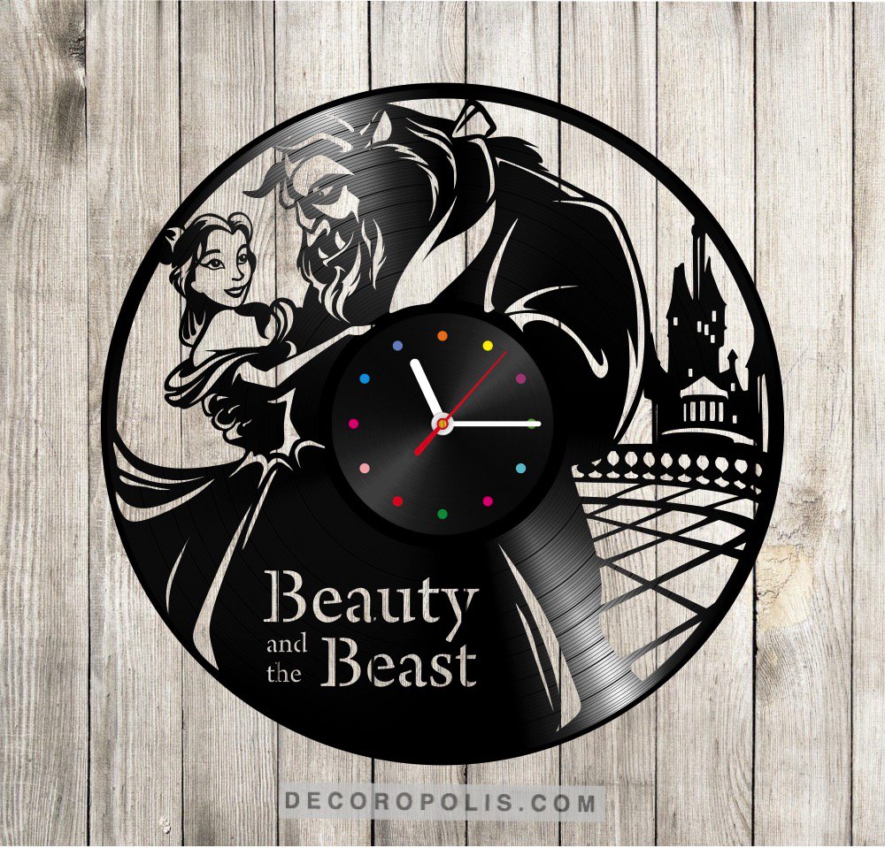Decoropolis's tweet photo. Beauty and the Beast in different colors and designs! Vinyl record clock from recycled vinyl records LP! Ecological Thinking! #vinyl #clock https://t.co/9J4p9RCfqv