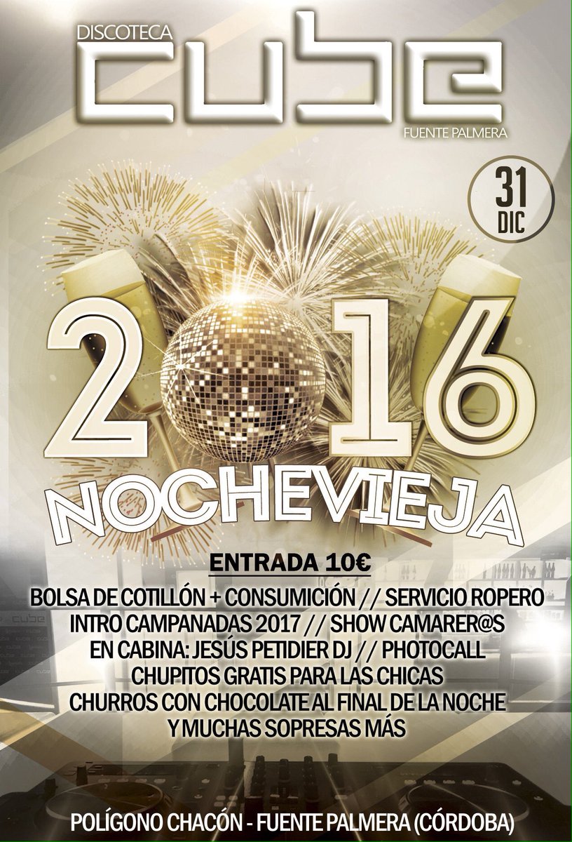 Sábado 31 de diciembre despedimos 2016 y damos la bienvenida a 2017 con  la fiesta de Nochevieja.