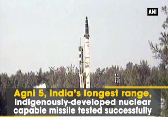 Agni series of ICBMs: Agni-1 700 KM, 2 - 2000 KM, 3 - 2500 KM & 4 - 3500 KM. #Agni5Missile has 5800 KM range with 1500 KG warhead!