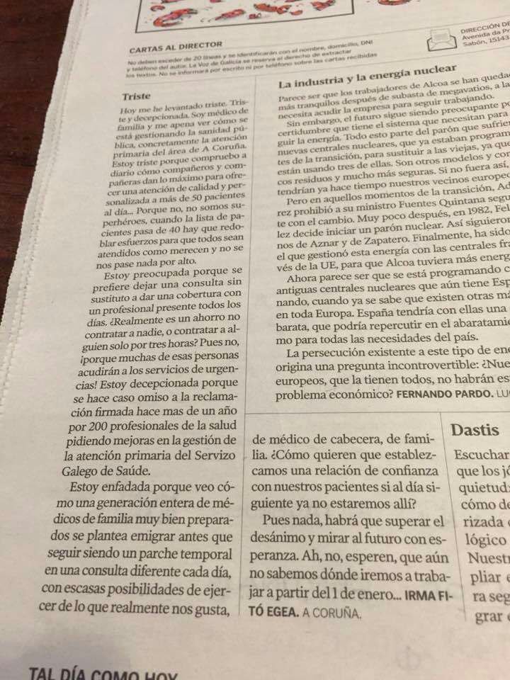 CasCoruna's tweet photo. Carta de una doutora, onde describe a situación na que se encontra a atención primaria. O obxectivo é o desmantelamento se non o impedimos. https://t.co/8Yzf3sAlgl