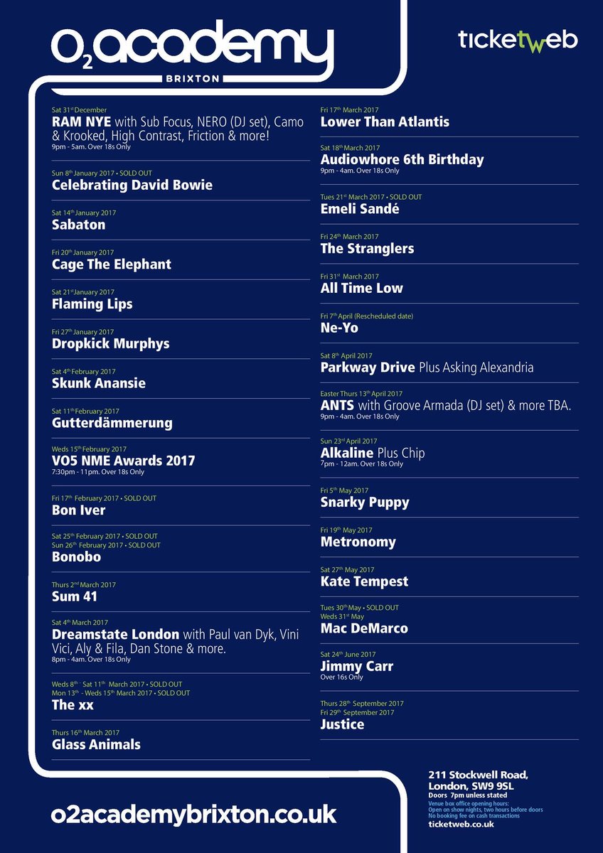 O2AcademyBrix's tweet photo. RT &amp; Follow to win a year supply of gigs!
Choose 1 show every month in 2017 &amp; get 2 tickets!
Ends 31/12/16 3pm
TC's https://t.co/YA3whzVnQC https://t.co/JGYQaCKUWo