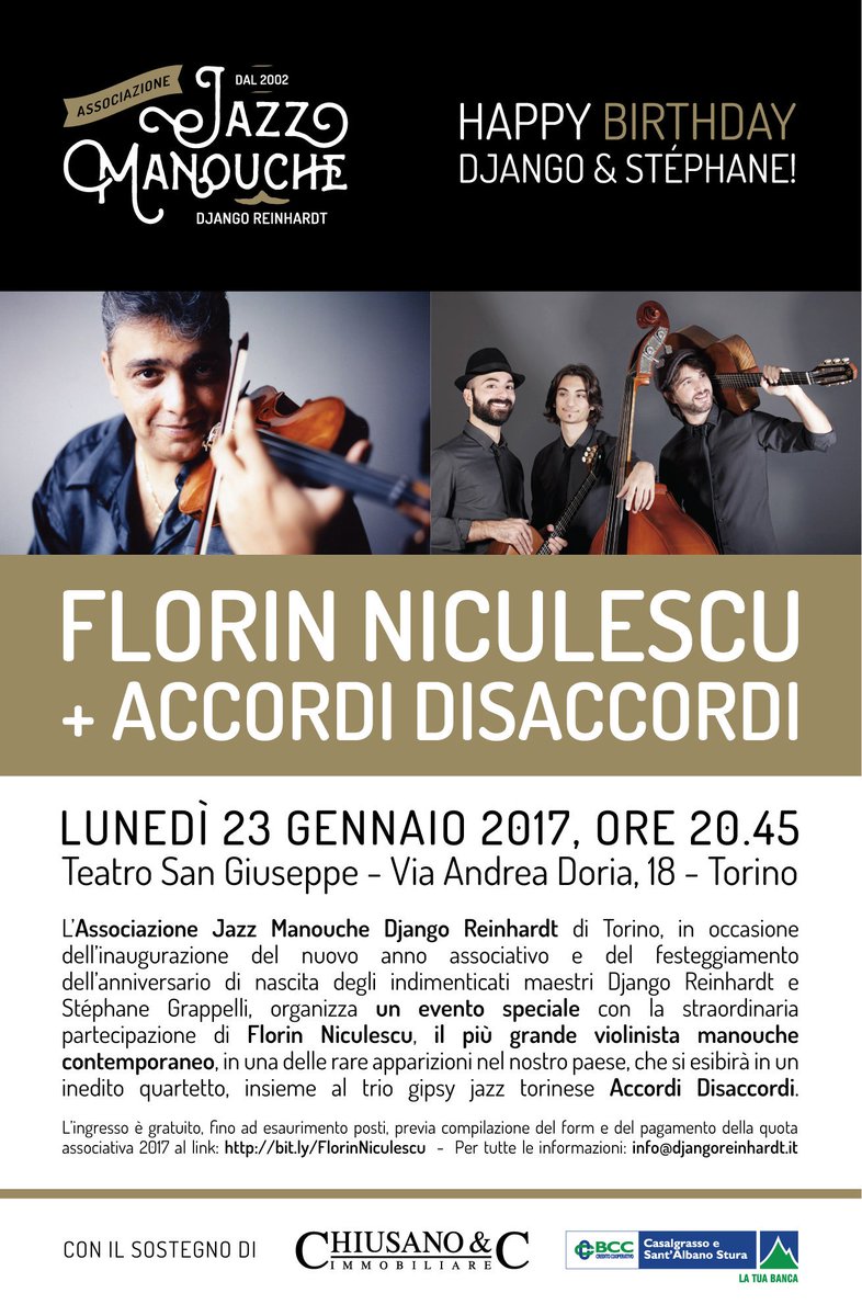 AccorDisaccordi's tweet photo. ✨ Florin Niculescu ✨ + Accordi Disaccordi in concerto a #Torino lunedí 23/01/17. Ingresso gratuito con tessera ➡ https://t.co/kuVH3JIHE2 https://t.co/qDxrqHfPFR