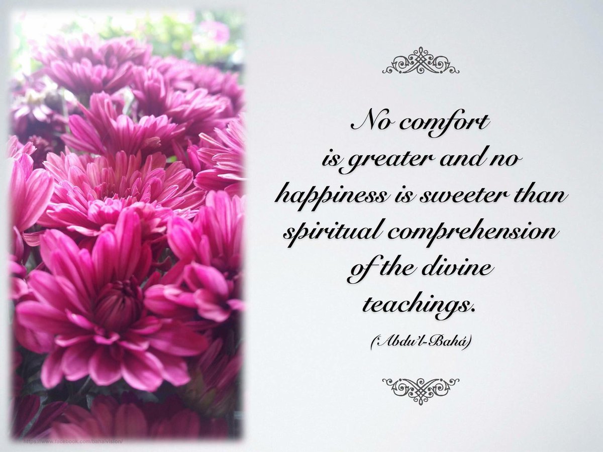 BahaiVision's tweet image. "No comfort is greater and no happiness is sweeter than spiritual comprehension of the divine teachings" (‘Abdu’l-Bahá).