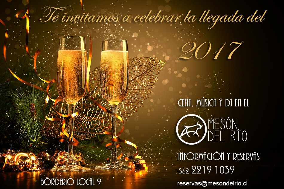 MesondelRio's tweet photo. Queda poco para celebrar la llegada del 2017!!! no te quedes sin reserva :)
#FinDeAno2016 , estamos en Borderio Local 9 https://t.co/canW9mDP9u