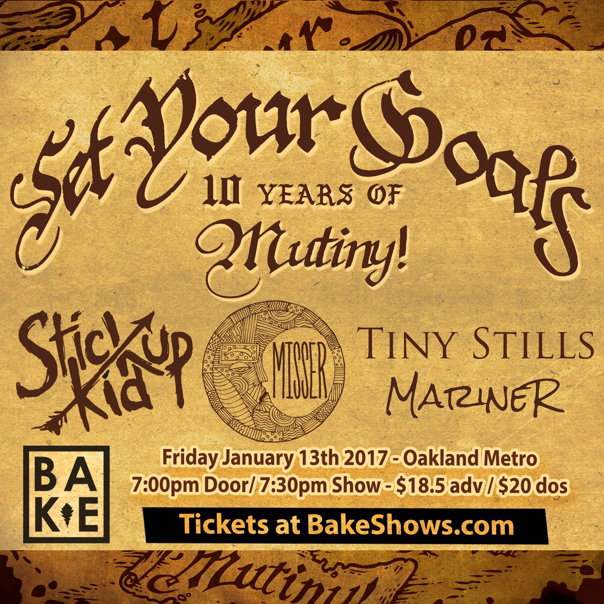 Mariner408's tweet photo. Next show is a banger, who's coming to see us in Oakland with @SetYourGoals @stickupkidca @missermusic @tinystills ☠ https://t.co/6iujVIRm0W