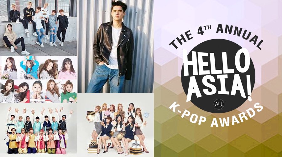 HelloAsiaAU's tweet photo. Not long now until we announce the winners of the #kpop #helloasiaawards. Have a look at your nominees: https://t.co/13jGIcuBqU https://t.co/jlfReIHnPx
