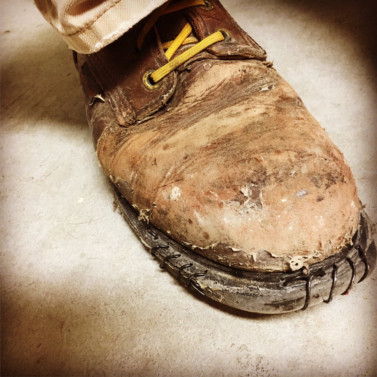 AdventuresInDIY's tweet photo. Frankenstein boot 😂 sole glue didn't work on welding boot. Not going anywhere now #shoe #usewhatugot https://t.co/cu2t6evdq6