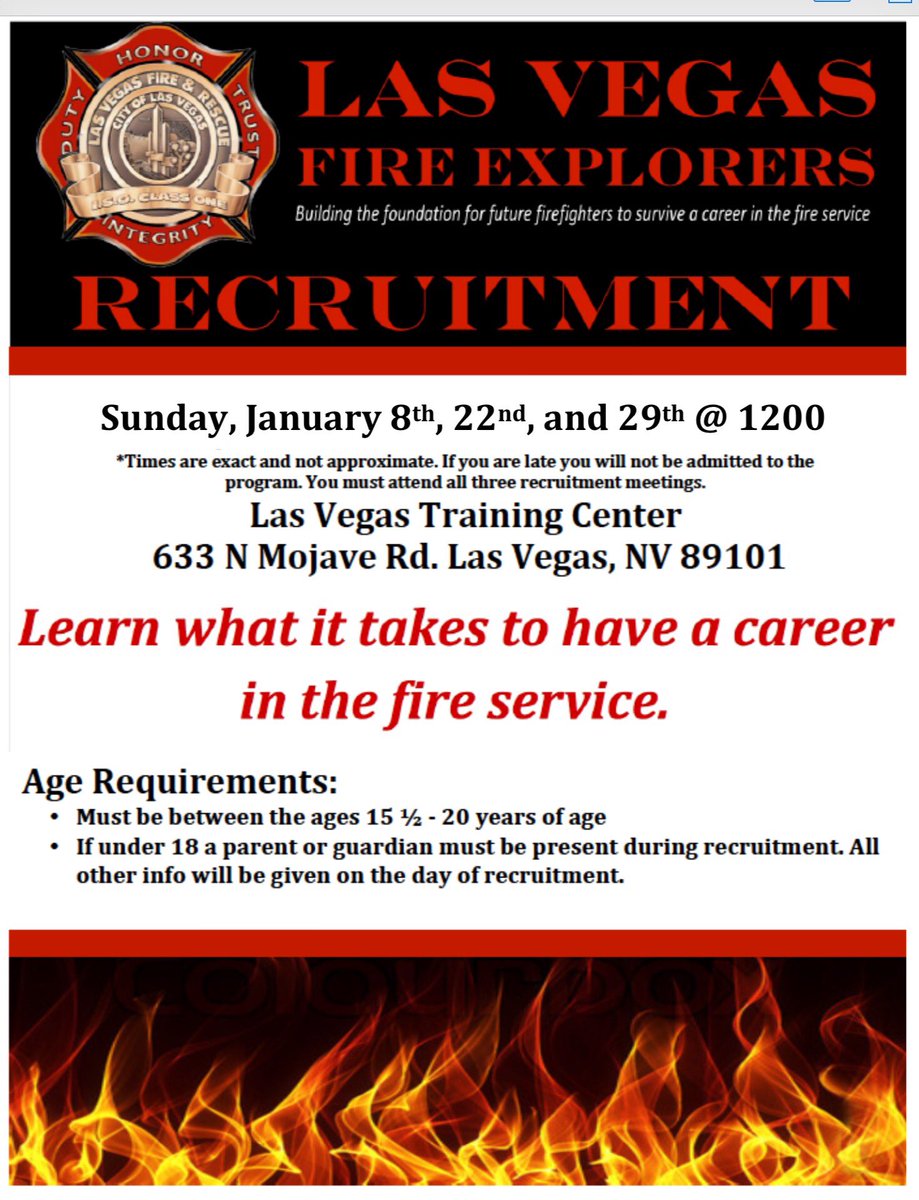 LasVegasFD's tweet photo. IT's COMING UP, DON'T MISS IT! (Yes, you must attend all three sessions) Many of our current @LVFirefighters started their careers here! https://t.co/ex9ynl1JBZ
