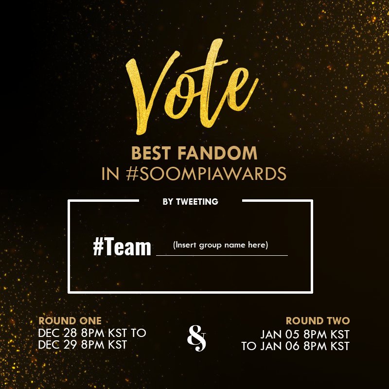 soompi's tweet photo. Best Fandom in #SOOMPIAWARDS is coming back on Dec 28 at 8PM KST, and here's how you can vote: https://t.co/2K3lvKT5mc https://t.co/lPKP3Edm61