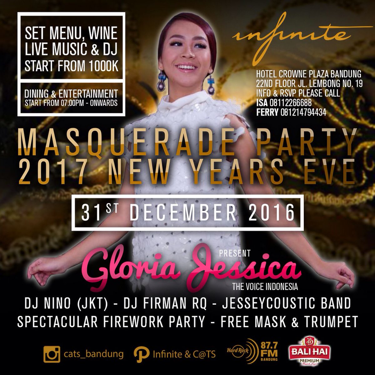 infobdg's tweet photo. Only 2days left! Masquerade Party w/ live performence by @gloriajessicaID at @infinite_bdg  Book now: 0811111863 https://t.co/VFePAdoP54