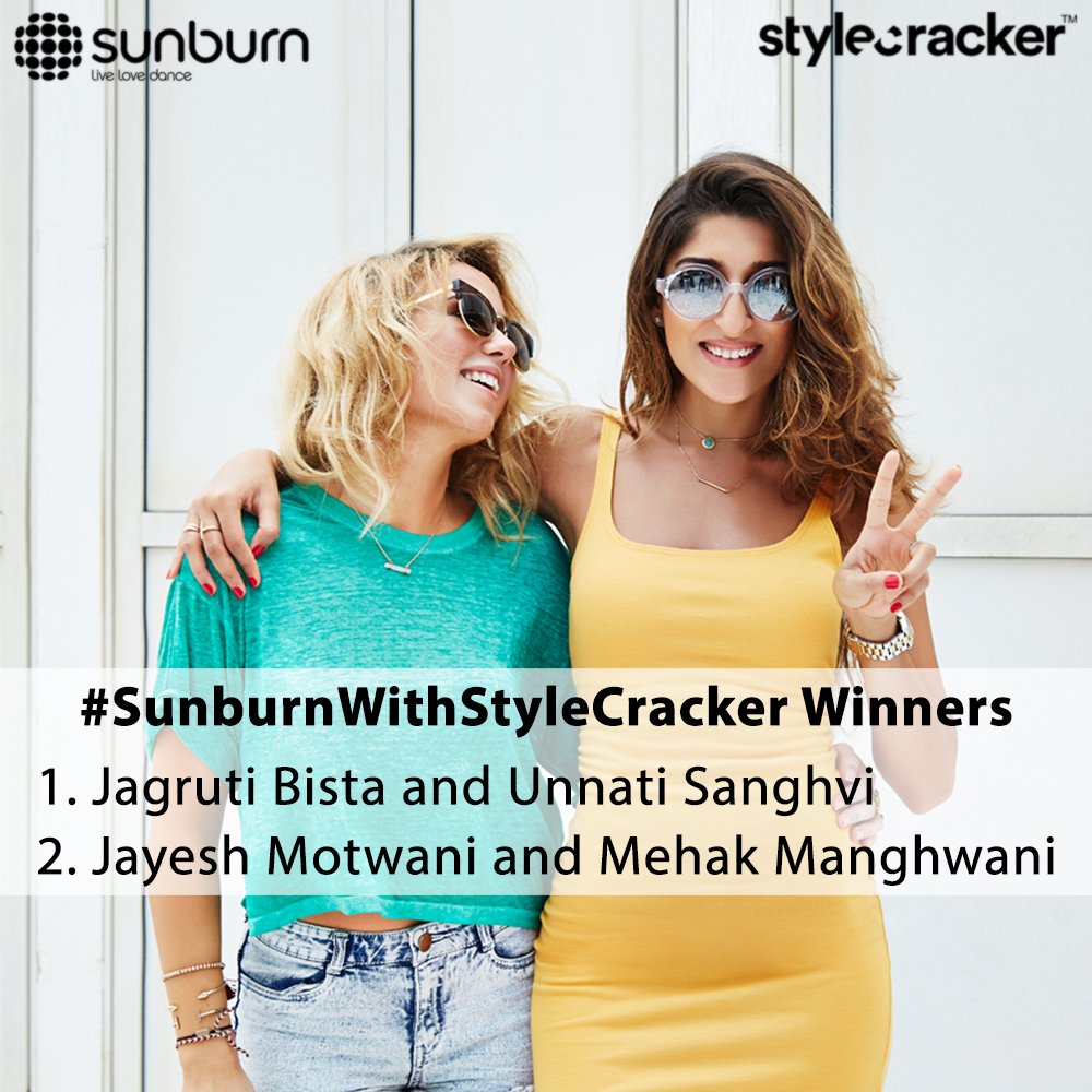 Style_Cracker's tweet photo. Congratulations to our 4 lucky winners for #SunburnWithStyleCracker. Have a great New Year.#Sunburn10 #StyleCracker #Sunburn2016 https://t.co/yhm6CE5hj5