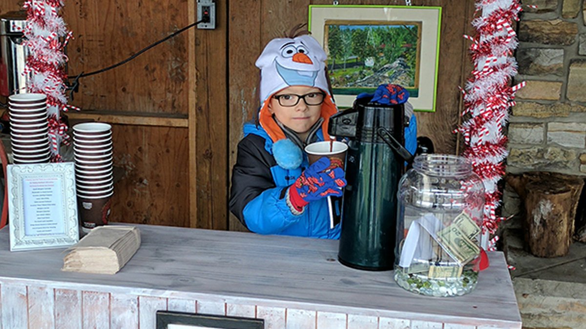 TODAYshow's tweet photo. Boy with cancer raises money with hot cocoa stand to help other kids with cancer https://t.co/cHkKMiYDLC #ShareKindness https://t.co/MpLKOMfIO7