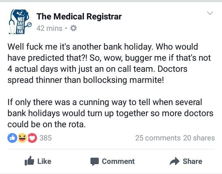 drbenwhite's tweet photo. Better introduce a new #juniorcontract with worse safeguards that shifts blame further on to medics. That'll sort it. #7dayscam https://t.co/O8y1b6df4D