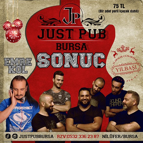 Yılbaşı planı hala yapmadıysanız sizleri Bursa'mızın en sıcak ve eğlenceli mekanına Dj Emre Kol ve SonUÇ grubu ile eğlenmeye bekliyoruz..