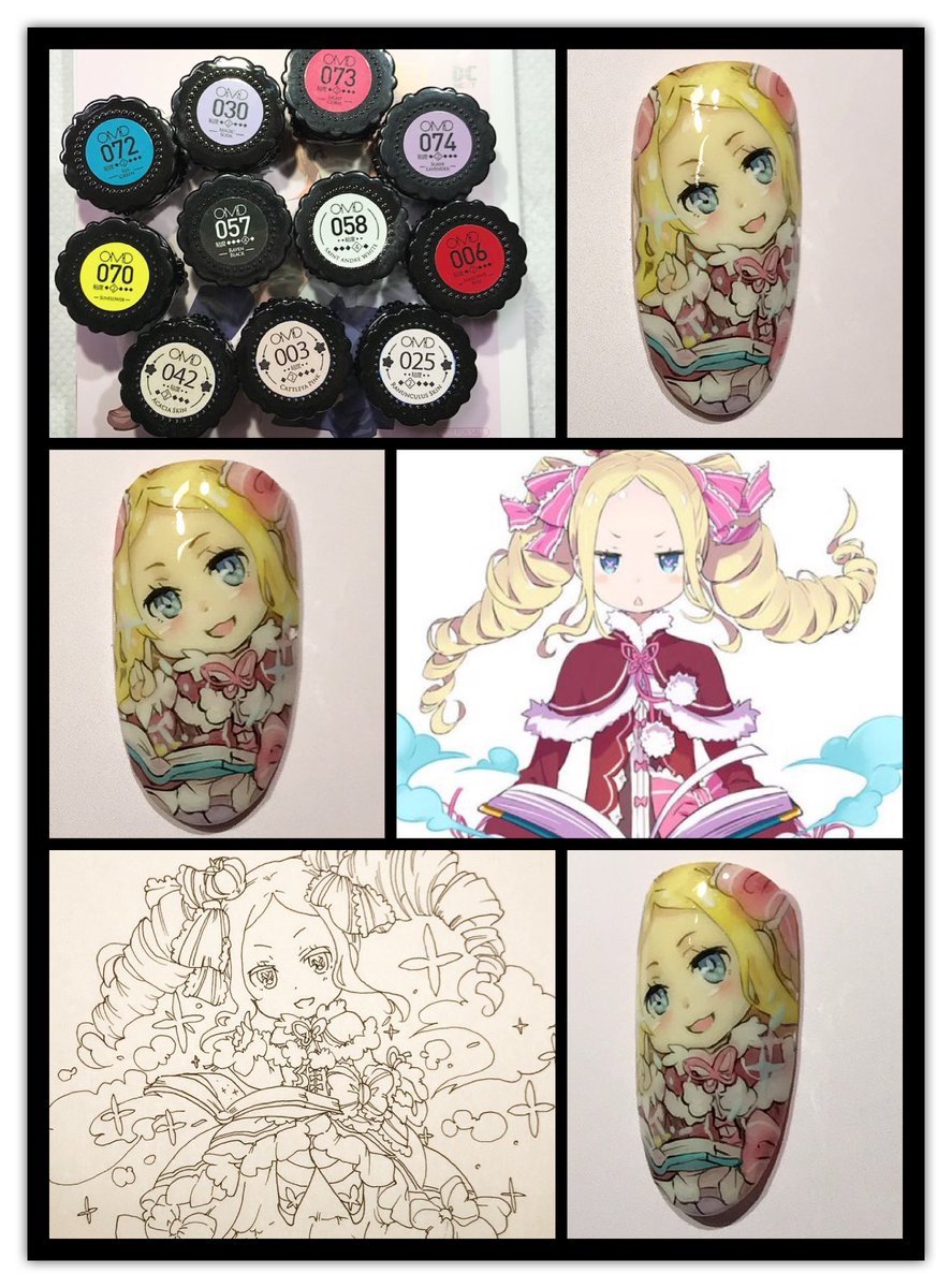 痛ネイル 関西 大阪 兵庫 Metoro ベア子 自分絵だから 描きやすかったー 番号の隣に花マークついてるのが ２月発売になる ベージュと影とチークピンクです アウトラインに使用した筆も 2月発売の極細ライナー筆です ホント描きやすい Omdジェル