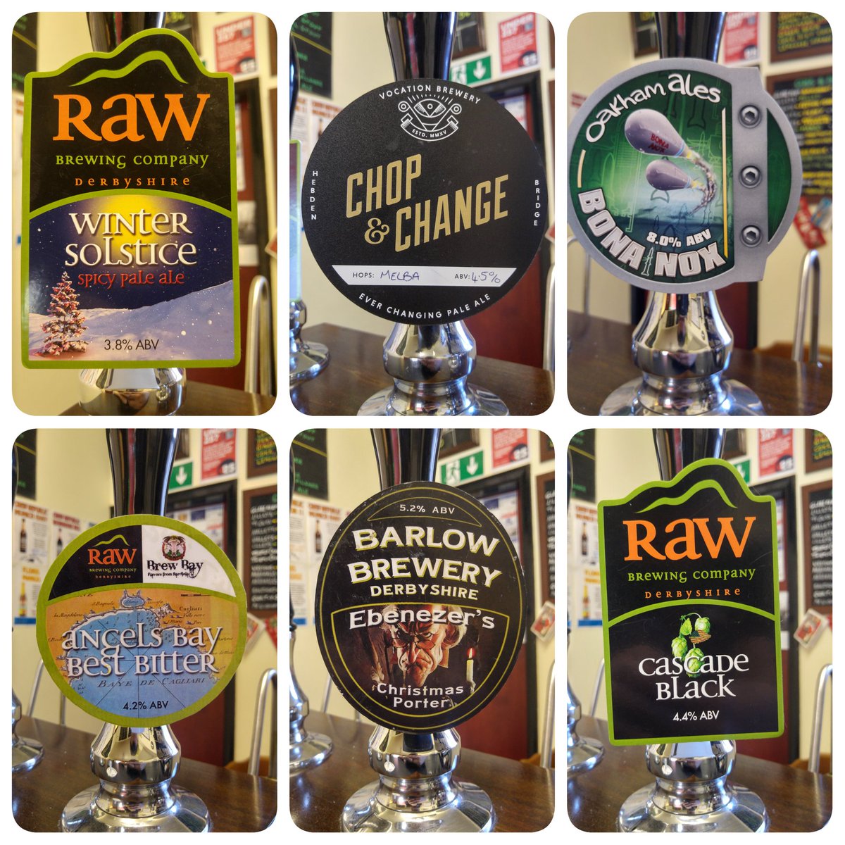 ChesterfieldAle's tweet photo. We're open again and here's the current range of beers on the bar. @rawbrew @vocationbrewery @OakhamAles @Barlowbrewery @BrewBay https://t.co/EF4RKtZLpC