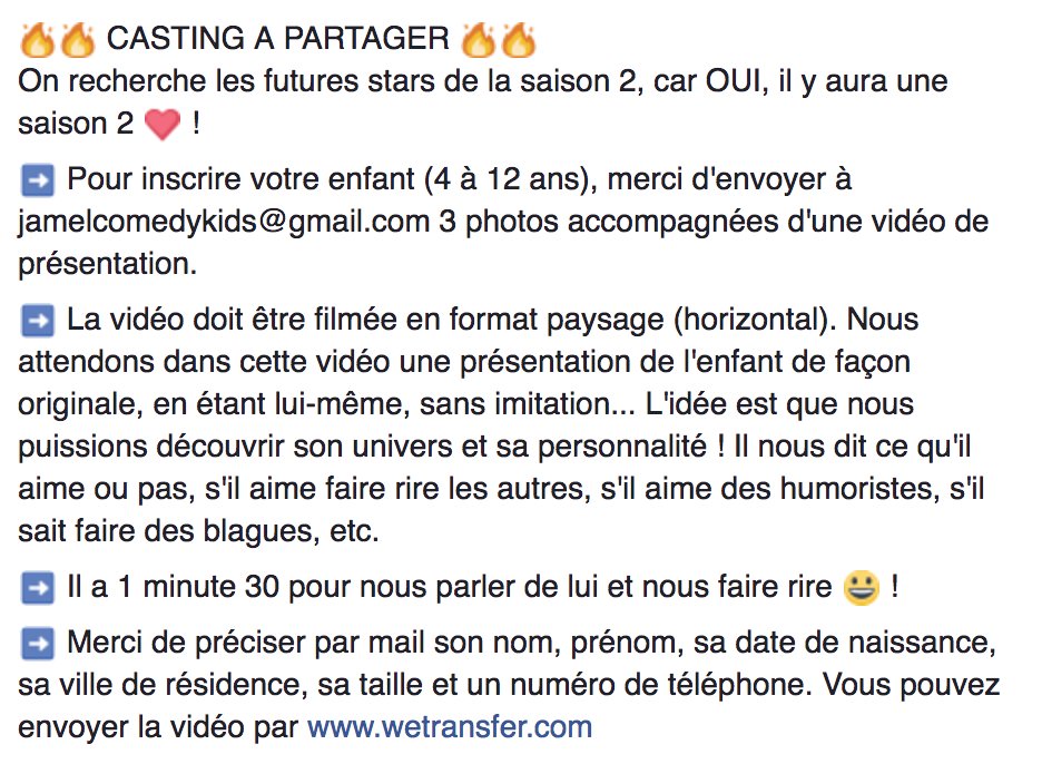 JamelComedyKids's tweet photo. 🔥🔥 #CASTING A PARTAGER 🔥🔥 On recherche les futures stars de la saison 2, car OUI, il y aura une saison 2 ❤️ ! #jamelcomedykids https://t.co/cfEiTTObjt