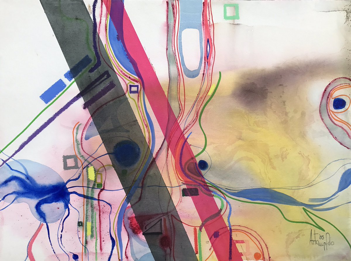 Arto Der Haroutunian (1940-1987) 'Contrasting Lines' 1985 30" x 22" Acrylic Wash and Pastel on Paper #abstractart #modernart