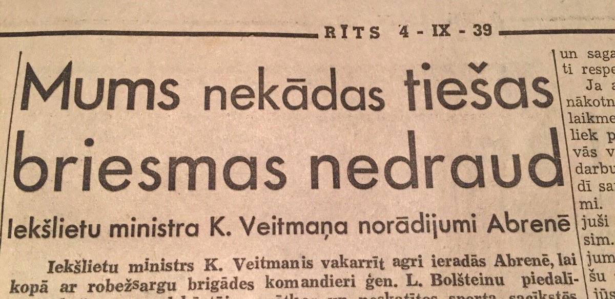 Sildniks's tweet photo. 1939. gads - Abrenei vispār nav nekāda pamata satraukties, viss zem kontroles! https://t.co/m0iaKXOfq5