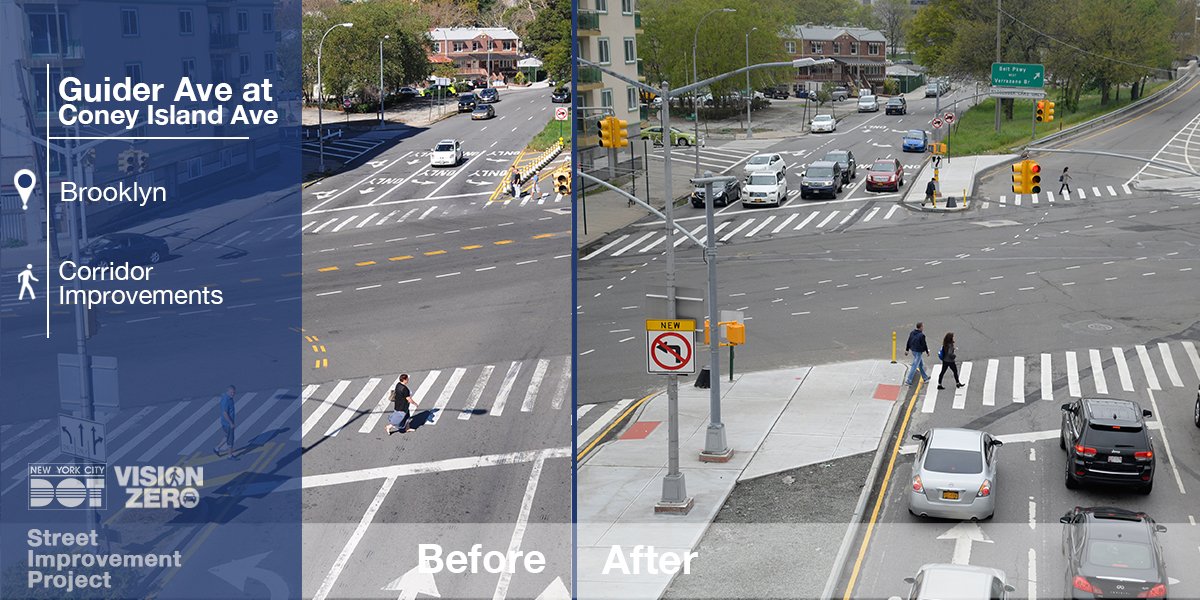 NYC_DOT's tweet photo. #VZ2016 traffic calming redesign at #GuiderAve & #ConeyIslandAve includes new/expanded medians, neckdowns & simpler left turns. #VisionZero https://t.co/GnN1uwe77c