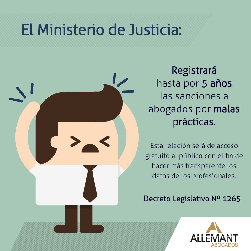 EstudioAllemant's tweet photo. Dec. Leg. 1265 - @MinJusDDHH_Peru sanciones a abogados por malas prácticas hasta por 5 años #JUSTICIA #Allemant #MinisteriodeJusticia https://t.co/2Cf3jKNcxo