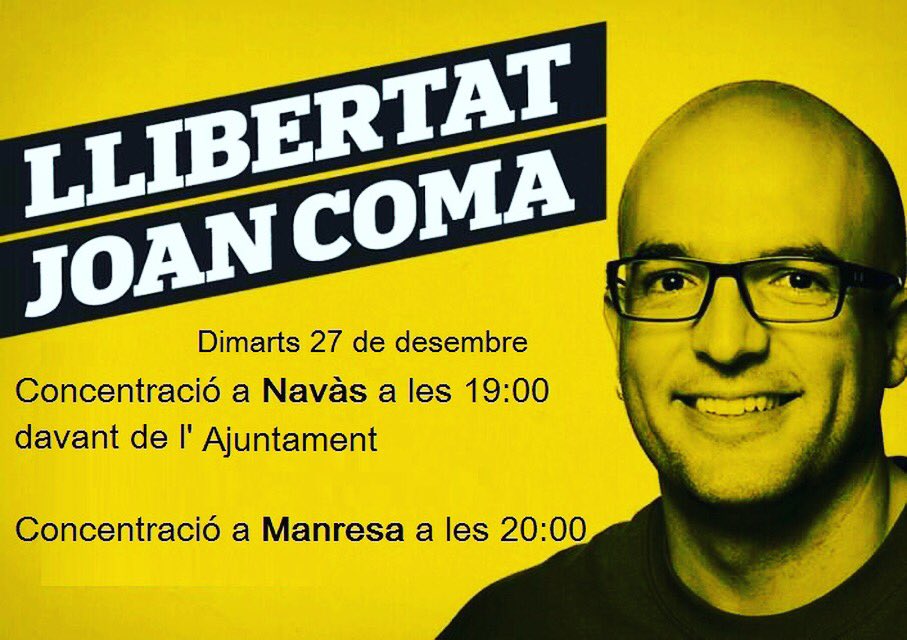ANC_Navas's tweet photo. Concentració davant de l'Ajuntament de Navàs a les 19h per donar suport a en @joancomaroura https://t.co/YZqDCMs7wR