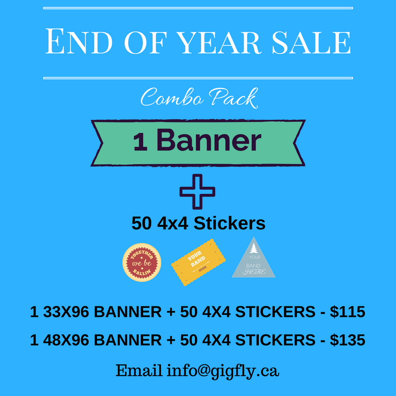 GigflyInc's tweet photo. END OF THE YEAR SALE! 1 33"x96" Banner + 50 4x4 Stickers for $115 or 1 48"x96" Banner + 50 4x4 stickers for $135. Email us at info@gigfly.ca https://t.co/xxa5KvWQRF