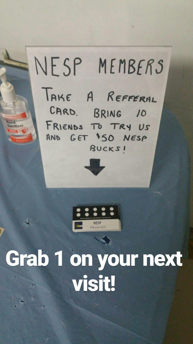 Grab a referral card at your next visit to NESP. Prizes are good towards memberships, gift cards, clothing and accessories!