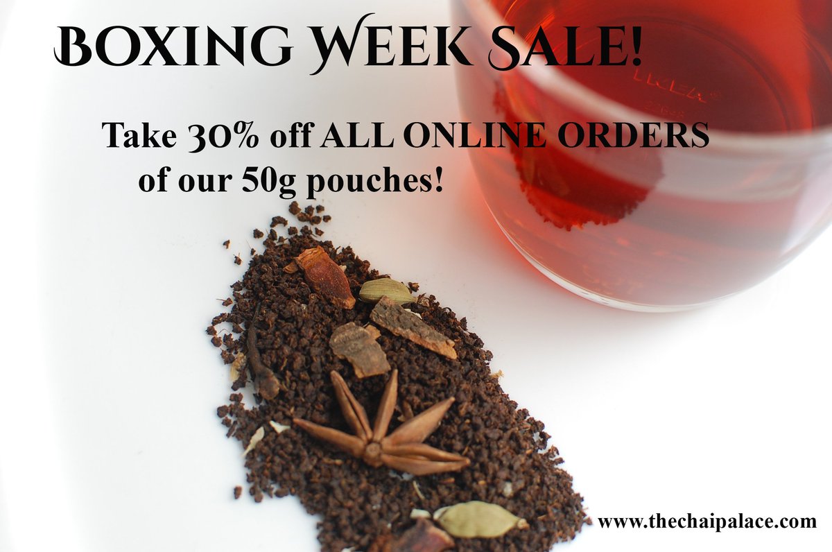VictoriaRoadCC's tweet photo. #Boxingdaysale Use discount code: BoxingDay! Offer ends Dec 31, 2016. Shop Now! #tea #chai #sale #shoponline #Mississauga #Toronto #chaitea https://t.co/948kGhkpjS