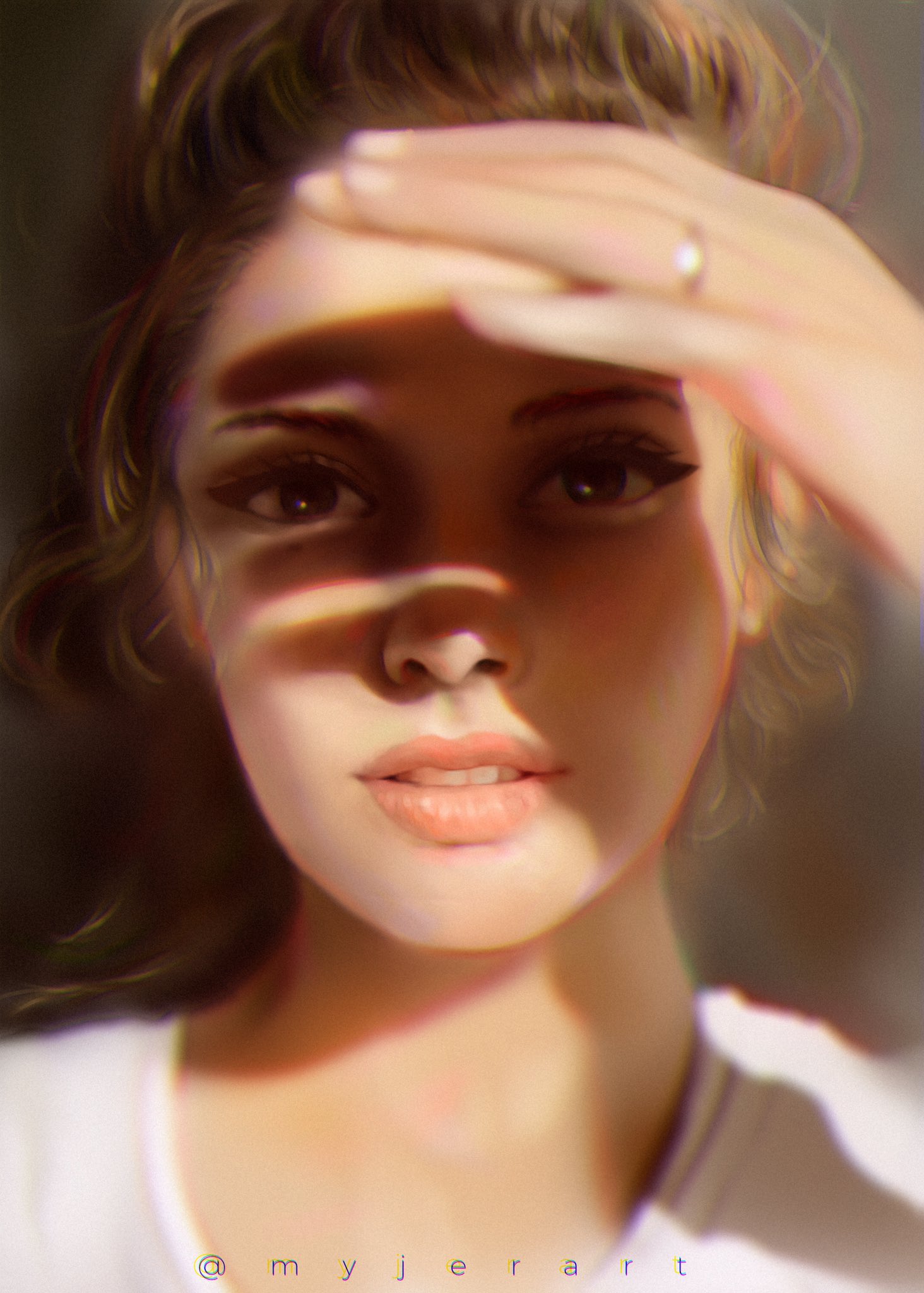 Cute anime girl portrait, digital painting. Close-up illustration