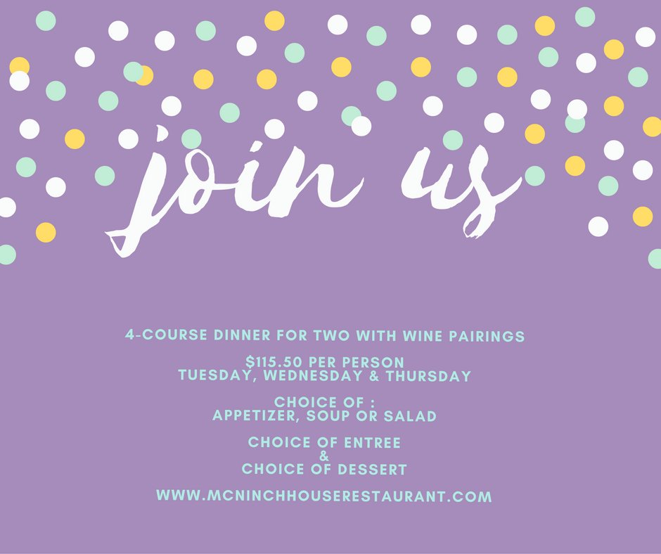 Join us! Our 4-course dinner with wine pairings option is available Tuesday-Thursday by reservation only. #eatdrinkclt  #finedining