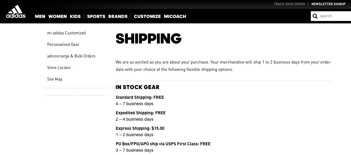 adidas wrong shipping address