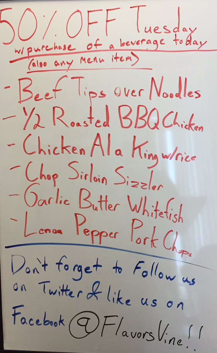 ITS 50% OFF #Tuesday TODAY!!!! Only at #FlavorsOnTheVine