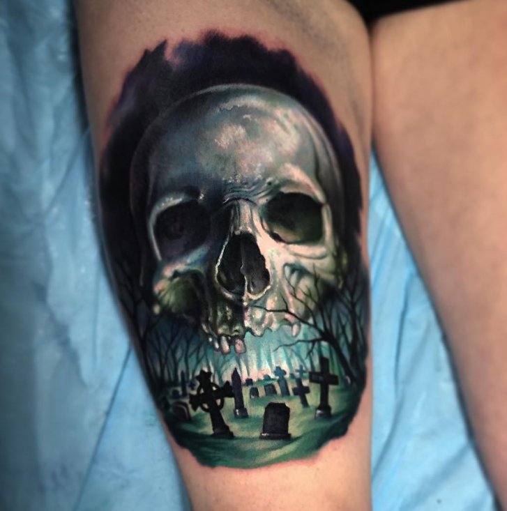 #tattoodotcom #inkoftheday by Paul Acker
#realistictattoo #skulltattoo #graveyardtattoo #thightattoo #tattoos #ink
ow.ly/Bdy5307tLcx