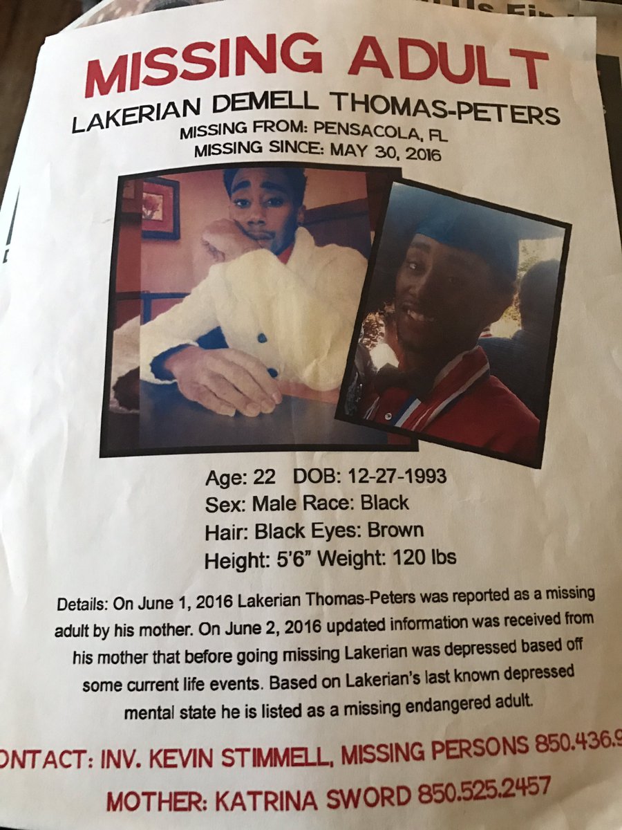 AnthonyPura's tweet image. Lakerian Thomas-Peters has been missing for nearly 7 months. Today is his 23rd birthday @weartv #C3N