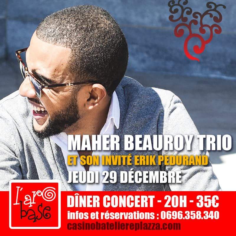#Martinique #ArObaseEvent #Sortir
Ce 29.12, notre scène est à <a href="/maherbeauroy/">Maher BEAUROY</a> et @ERIK_PEDURAND.
Le rdv est pris.
Infos/Résas : 0696.358.340