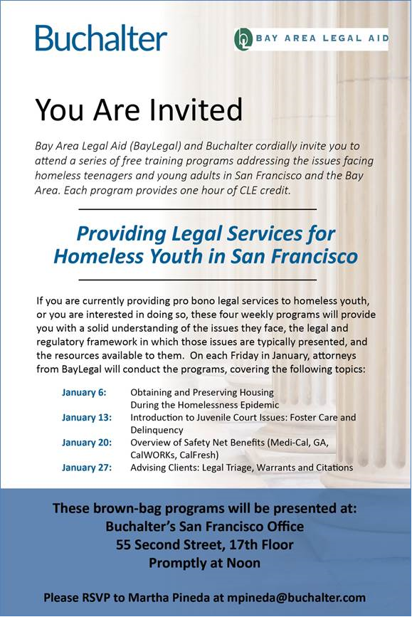 BuchalterLaw's tweet photo. Four-Week Program: Providing Legal Services for Homeless Youth #SanFrancisco  #BayLegal https://t.co/GRuPIJLvUP https://t.co/RULFxKaC3Z