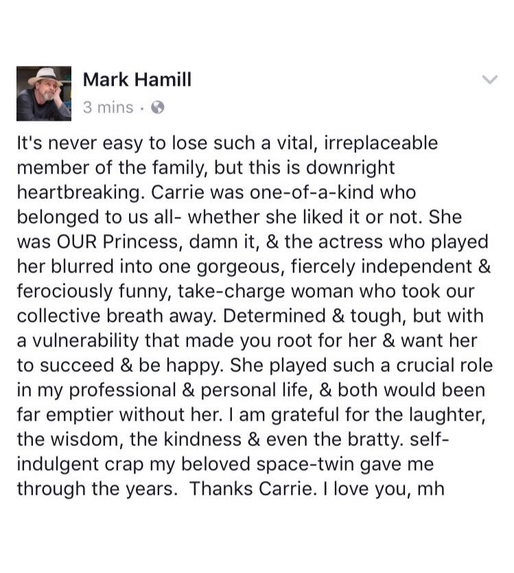 mcgregwars's tweet photo. @HamillHimself's tribute to carrie fisher.
#RIPCarrieFisher #CarrieFisher https://t.co/rDQD48MXb2