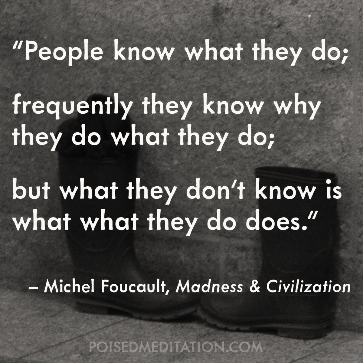 PoisedM's tweet image. “People know what they do; frequently they know why they do what they do; but what they don't know is what what they do does.” —Foucault