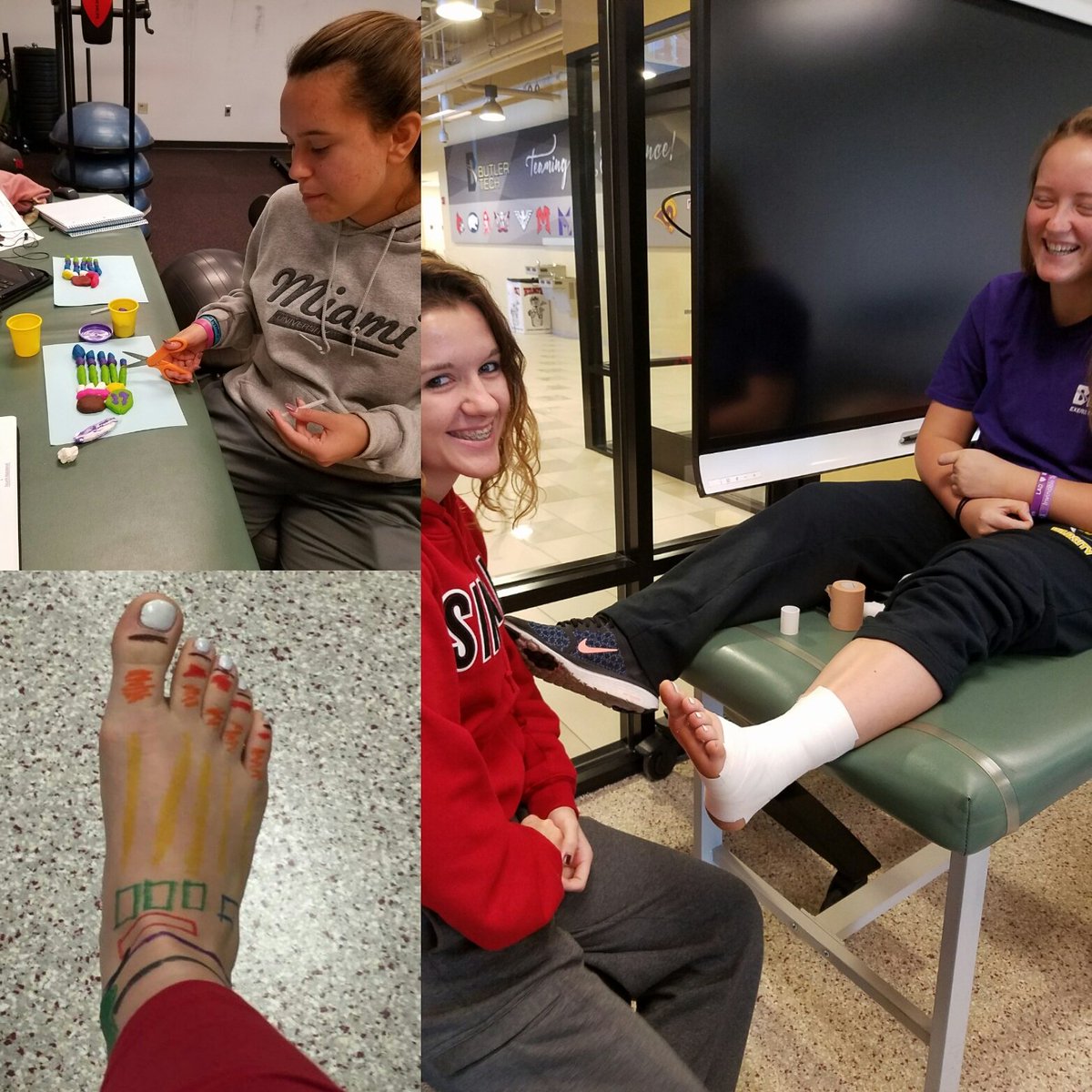BTBiosci's tweet photo. Exercise Science when they were learning the bones of the feet and wraps. #12daysofBSC #5thday #philanges https://t.co/q8TinALJSo