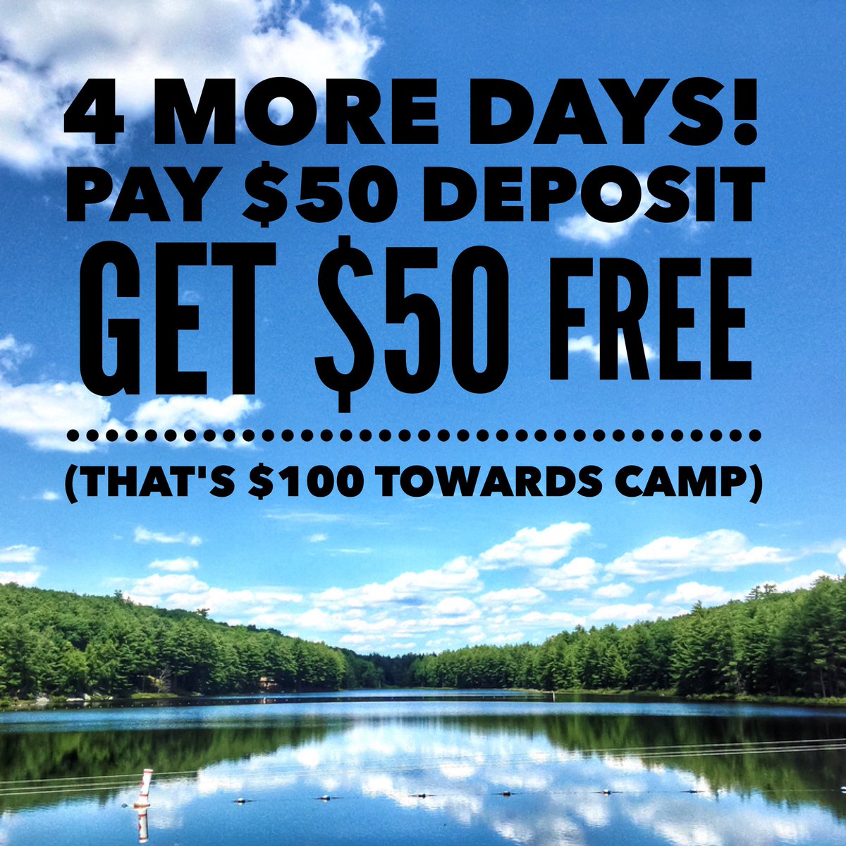 Put that Christmas cash to good use! Double it so you can go to Lake Champion! Pay $50, get $50 (that's $100 towards camp😉)