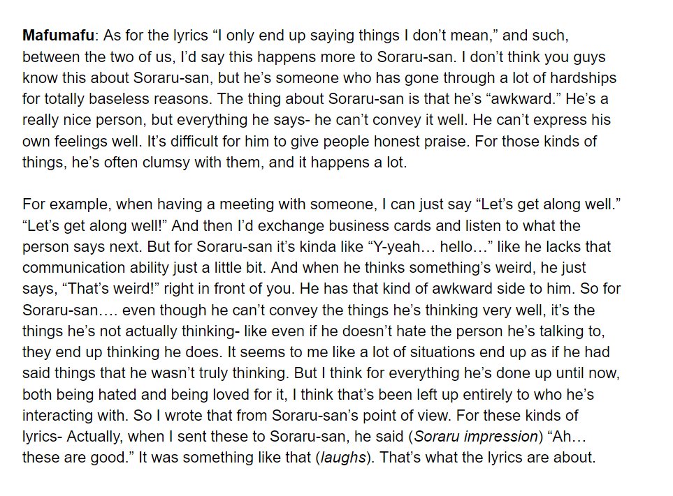 Emma Busy On Twitter Translation Mafumafu Describes In His Christmas Twitcast How He Wrote Some Lyrics In Wasrerarenbo To Be About Soraru Https T Co R2tkgc9z2f