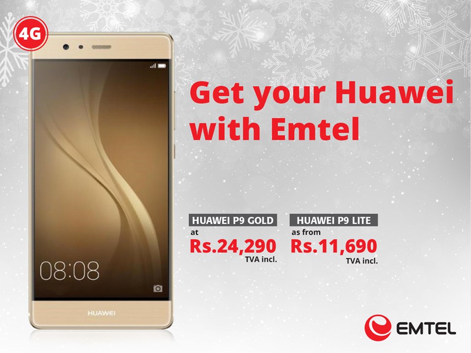 Le Huawei P9 est un smartphone de 5,2 pouces et est équipé de 2 capteurs photo ! Plus de détails en showrooms bit.ly/1xRao0R #Emtel