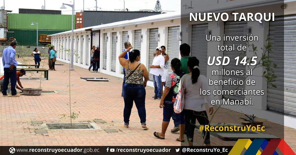 PDGSanRafael037's tweet photo. Hoy  el Sr. Presidente @MashiRafael inauguró la nueva Zona Comercial #NuevoTarqui  dond beneficia a más de 1800 comerciantes
#ReconstruYoEC https://t.co/8h8AyQwpCA